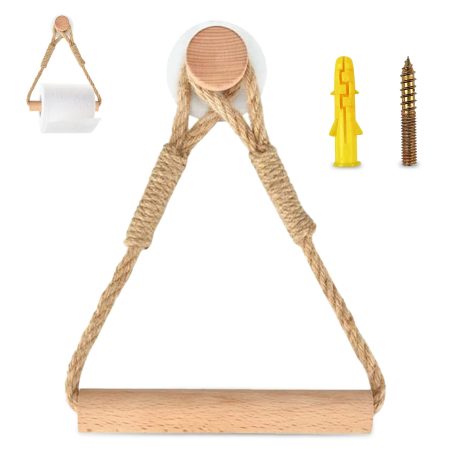 Ceisazira Porte Papier Toilette Mural Adhésif en Corde de Bois Rustique - Installation Facile pour Salle de Bain et Cuisine