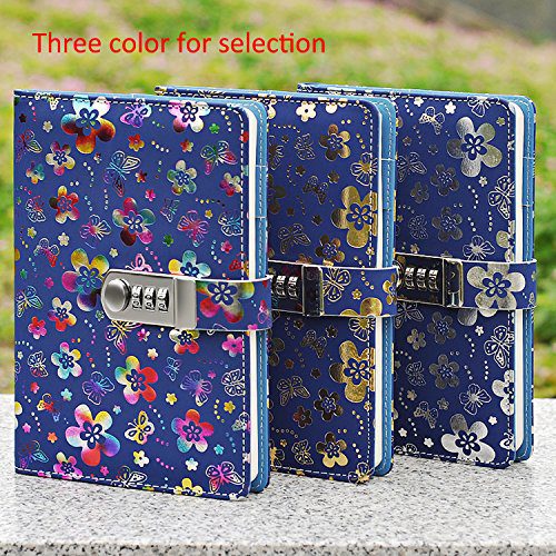 Carnet de Notes Ligné en Cuir PU avec Serrure à Combinaison - Motif Floral Coloré