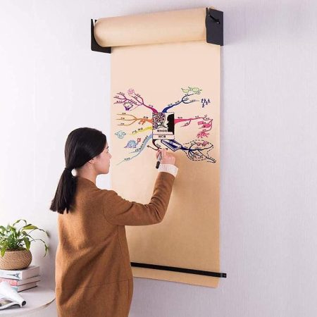Porte-Rouleau Kraft Mural avec Distributeur et Coupe-Papier - Cadre Acier Noir (37-127 cm)