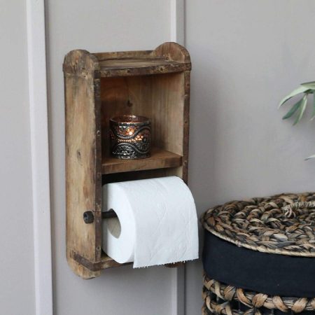 Chic Antique Porte-rouleau Papier Toilette Mural Bois Brique - Design Rustique Authentique