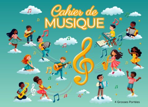 Cahier de Musique 4 Grosses Portées : Partition Enfant Débutant - 48 Pages