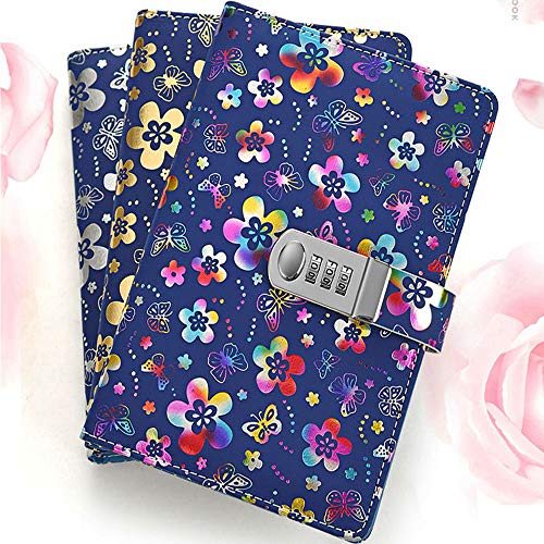 Carnet de Notes Ligné en Cuir PU avec Serrure à Combinaison - Motif Floral Coloré