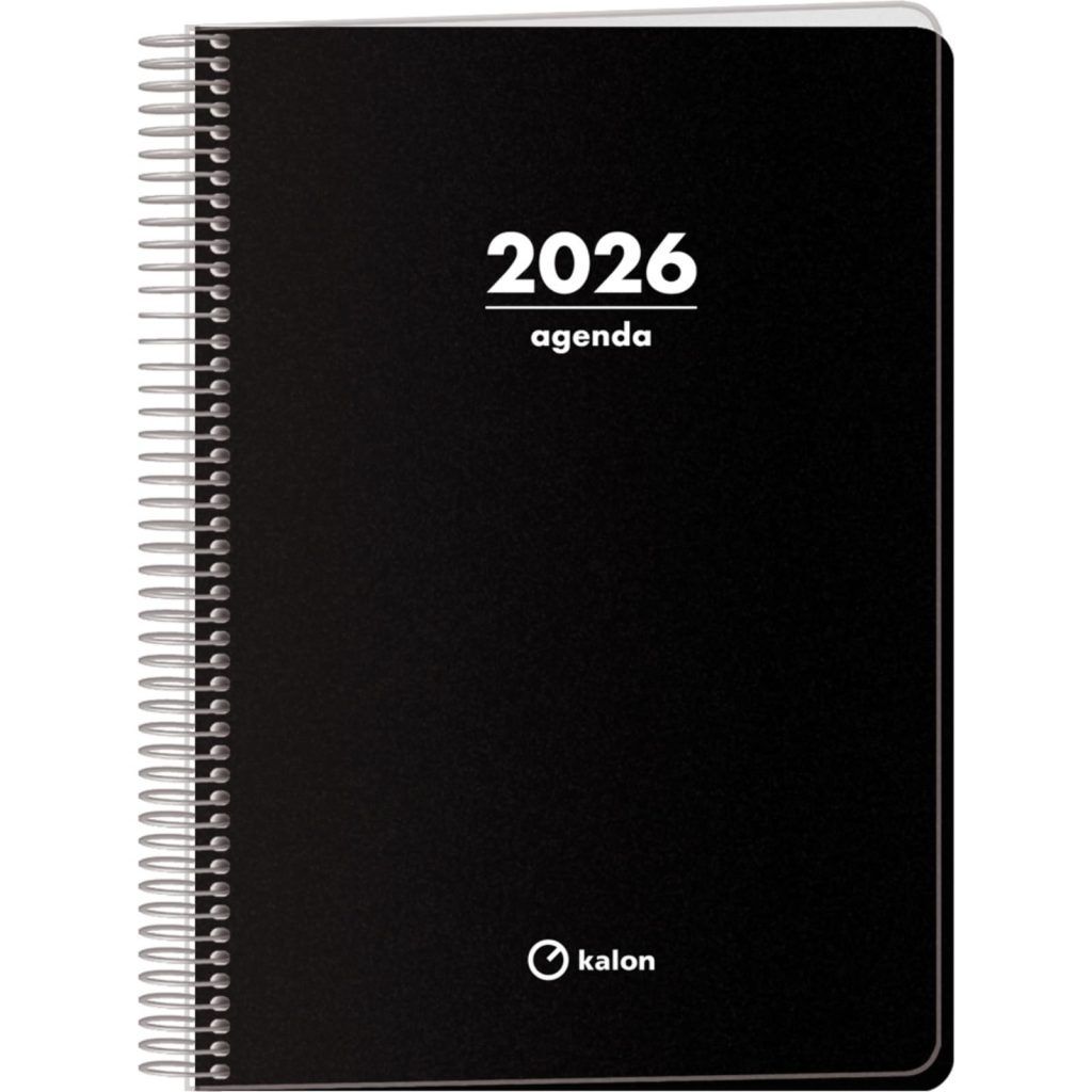 Q Kalon Agenda 2026 A5 : 1 Jour par Page, Multilingue (FR, ANG, ESP, ALL), Reliure Anneaux, Design Protecteur