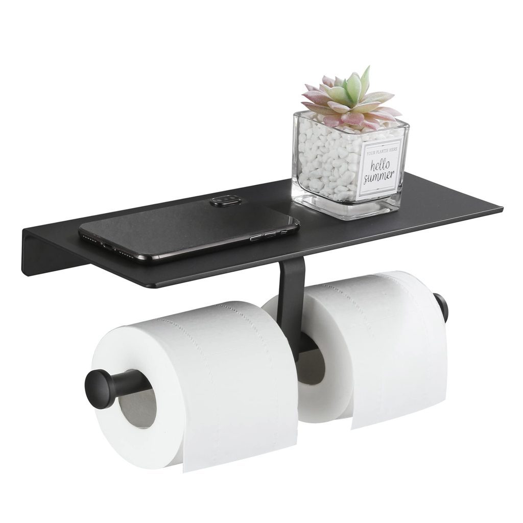 Gricol Porte Rouleau Papier Toilette Noir avec Étagère - Installation Facile sans Perçage