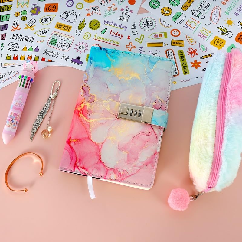 Realjoy Journal Intime Fille A5 avec Cadenas - Coffret Cadeau Complet pour Enfants (7-13 Ans)