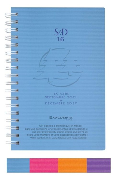 Agenda semainier de poche Exacompta SAD 16S Linicolor Bleu - 9x16 cm - Septembre 2025 à Décembre 2026