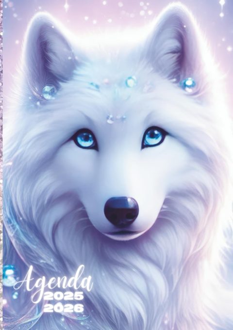 Agenda Scolaire 2025-2026 Journalier Loup Blanc Parme Violet - 1 Jour par Page, 12x17 cm - Idéal CP à Collège