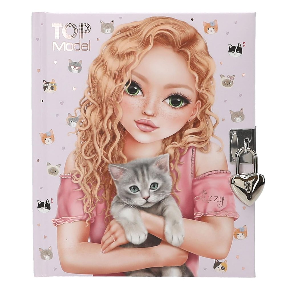 TOPModel Journal Intime avec Cadenas Cœur - Violet, Chat, 192 Pages Lignées