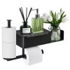 Porte-papier toilette mural avec étagère et boîte à lingettes - Acier inoxydable noir