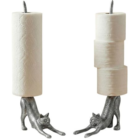 Comfify Porte-Serviettes Chat ou Chien en Fonte Antique Blanche - Support Papier Décoratif