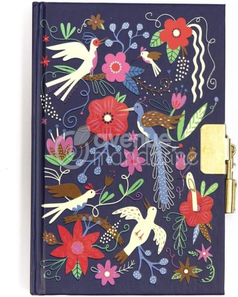 MY MANDARINE CO205C - Journal Intime 240 Pages Lignées 11x14 cm avec Cadenas - Motif Oiseaux et Fleurs