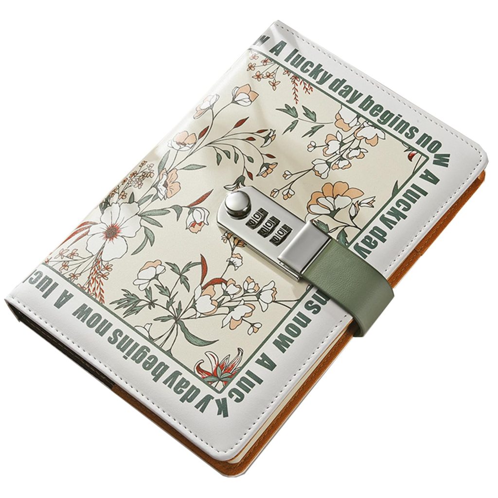 Tanou Journal Intime A5 Cuir PU Floral avec Cadenas à Combinaison - 200 Pages Lignées