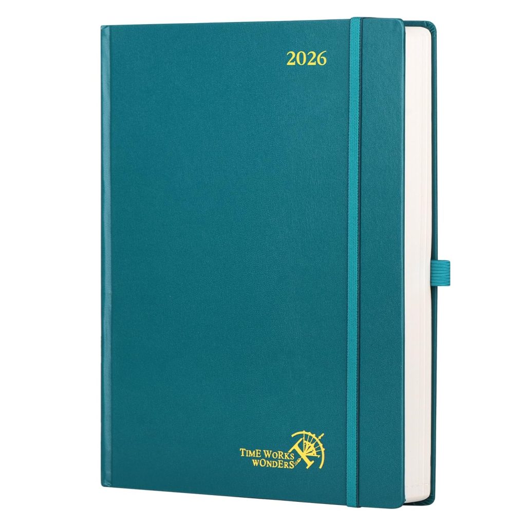 Agenda Journalier A4 POPRUN 2026 - Grand Format, Couverture Rigide, 1 Page par Jour, Vert Pacifique