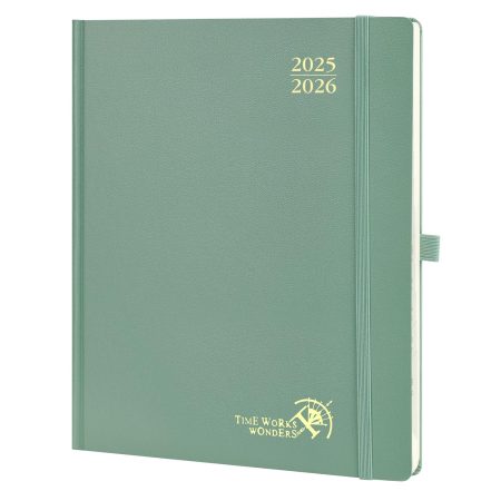POPRUN Agenda 2025-2026 Semainier Vertical 26.5 x 21.5 cm, 17 Mois, Couverture Rigide, Vert Minuit