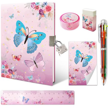Journal Intime Fille Secret Papillon avec Cadenas - Set Papeterie Complet pour Enfants 6-10 Ans