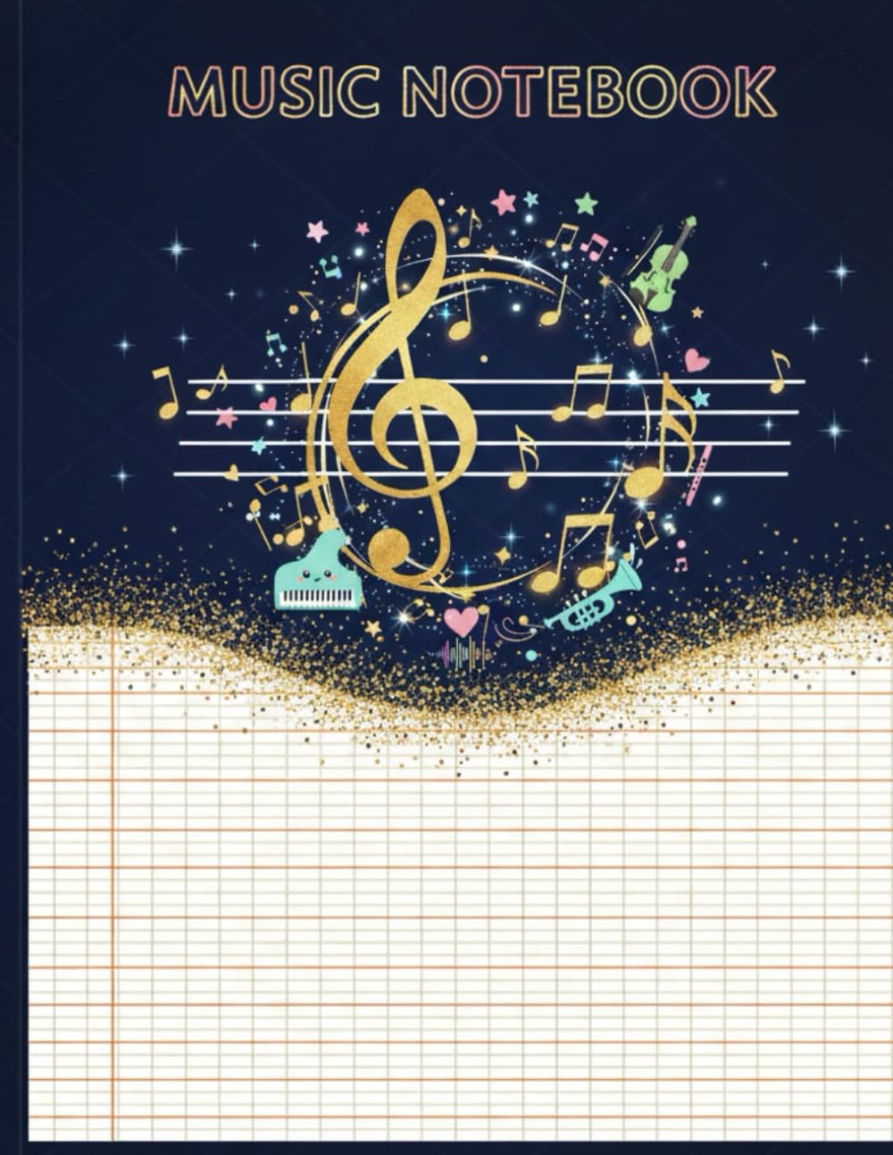 Cahier de Musique Double Portée et Carreaux pour Enfants et Débutants – Idéal pour Apprentissage Solfège et Composition