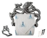 Porte-Rouleau Papier Toilette Fonte Pieuvre – Style Nautique Vintage – Argent et Noir