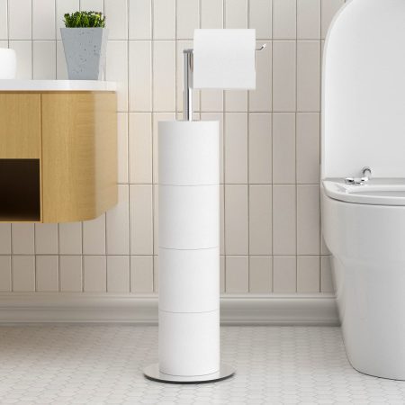 Porte-Rouleau Papier Toilette sur Pied Acier Inoxydable Nickel Brossé - Design Élégant et Stable