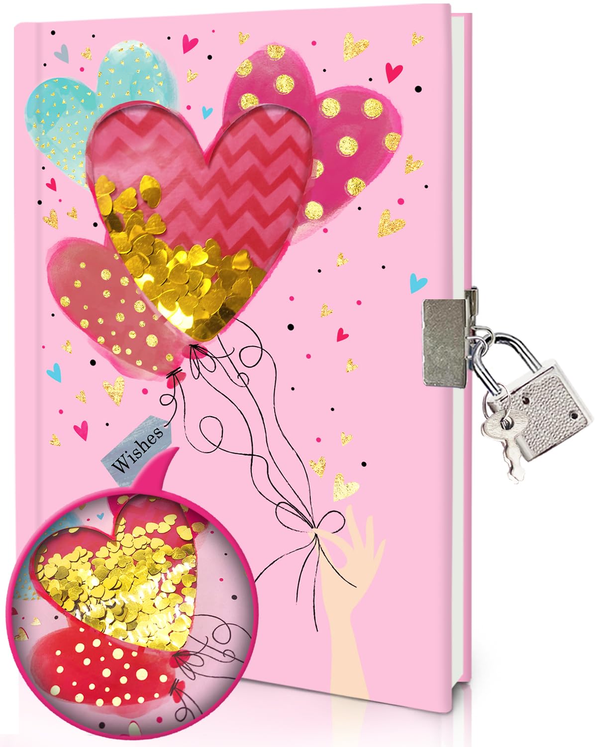Journal Intime Fille avec Cadenas - Cahier Secret Pailleté pour Enfants et Adolescents (17,8x13,5cm)
