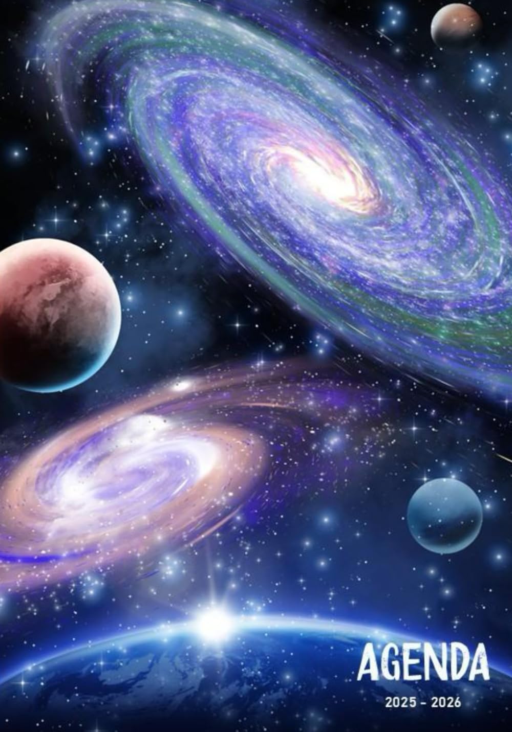 Agenda Scolaire 2025-2026 Thème Galaxie et Espace - Planificateur Journalier avec Horaire - Français