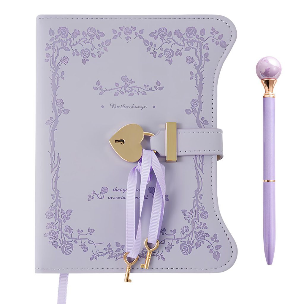 Journal Intime Filles B6 - Carnet Secret en Cuir PU avec Clé, Stylo et Cadenas Cœur - Agenda de Voyage 180/360 Feuilles pour Enfant et Adulte - Violet