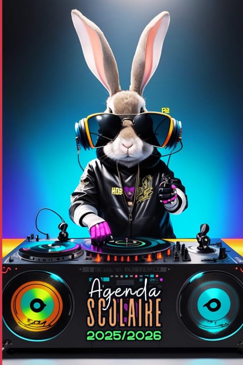 Agenda Scolaire 2025-2026 Lapin : 1 Jour par Page, Organiseur Étudiant Primaire, Collège, Lycée - Couverture DJ LAPINOU