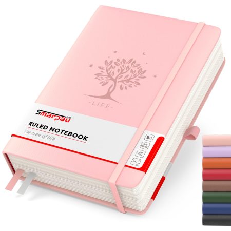 Smarpau Carnet de Notes B5 Ligné, Couverture Rigide Cuir, 320 Pages 100g/m², Journal Intime Rose pour Adultes, Travail, Études, Voyages