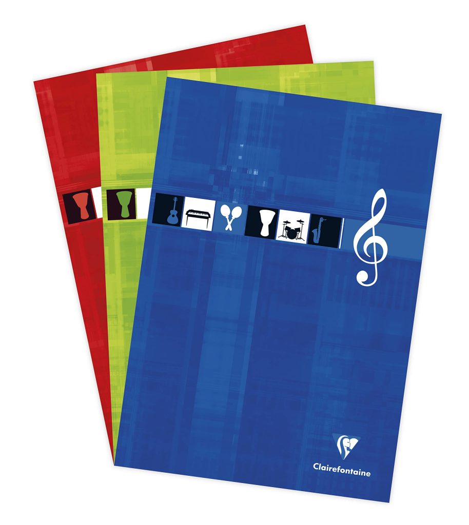 Clairefontaine Bloc Musique A4 Encollé 100 Pages 90g Blanc Vélin Velouté - Couverture Carte Pelliculée Aléatoire