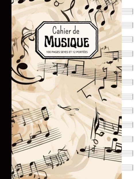 Cahier de Musique Grand Format : Carnet de Partitions Vierge avec 12 Portées et Carreaux Seyès - Idéal pour Solfège, Composition, Chant et Notation Musicale - Format A4