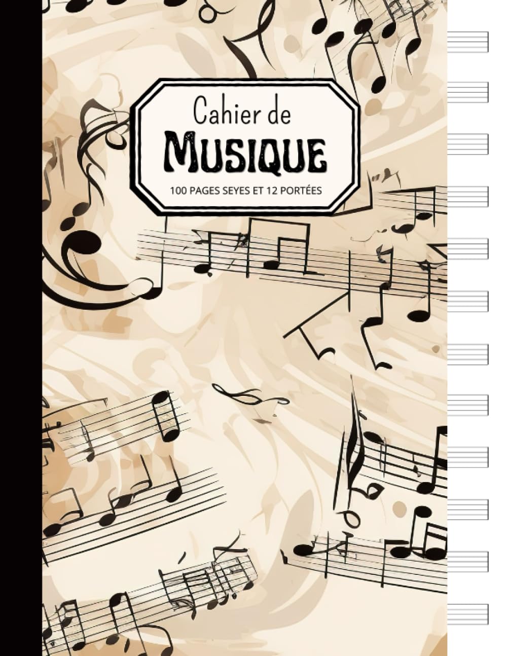 Cahier de Musique Grand Format : Carnet de Partitions Vierge avec 12 Portées et Carreaux Seyès - Idéal pour Solfège, Composition, Chant et Notation Musicale - Format A4