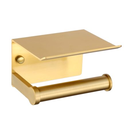 Porte-Rouleau de Toilette Mural Design Moderne en Aluminium Doré - Adhésif ou à Visser - avec Étagère Rangement