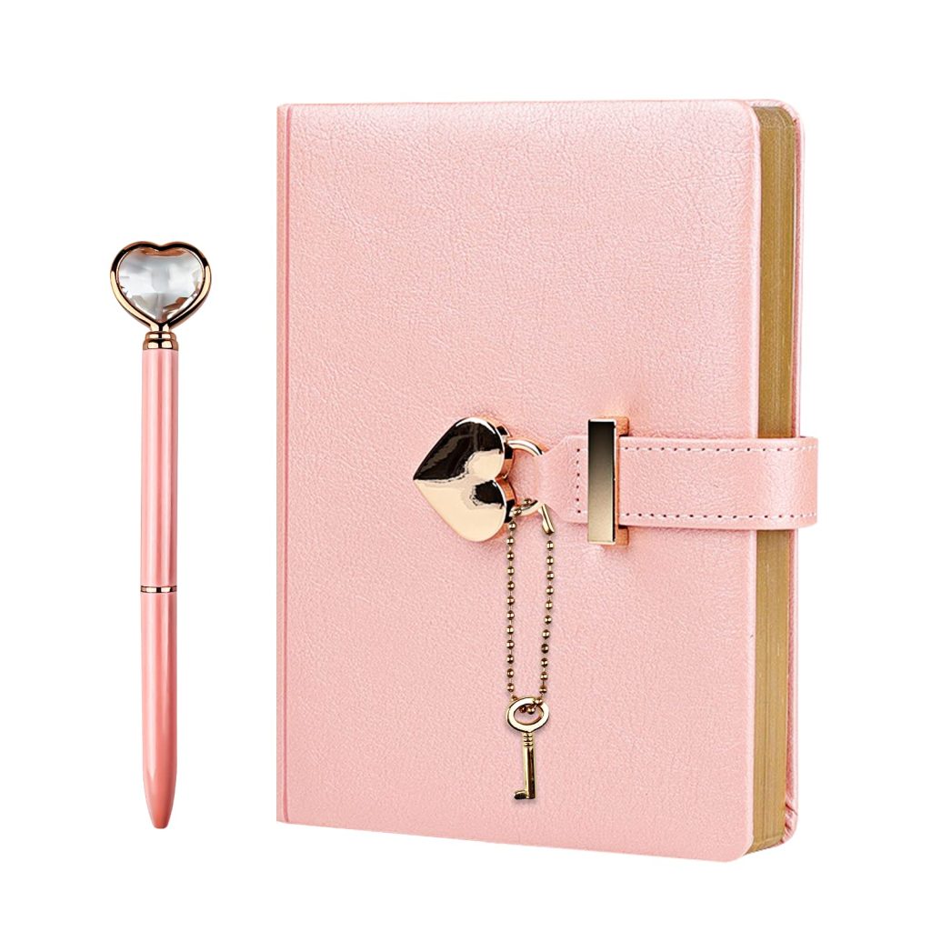 Relota Journal Intime Fille avec Cadenas Cœur - Carnet Secret PU Cuir B6 avec Stylo Diamant et Clé - Idéal Cadeau Fille