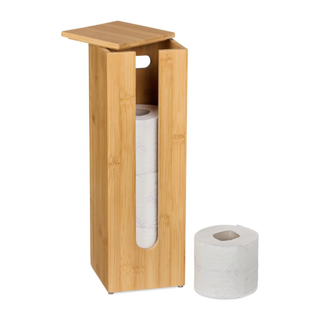 Relaxdays Porte-Papier Toilette en Bambou Naturel - Rangement Autonome pour 4 Rouleaux