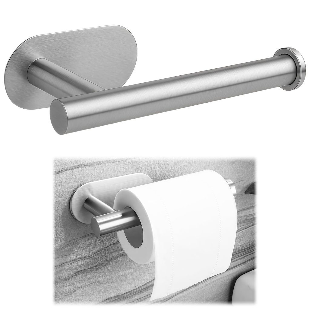 Porte Rouleau Papier Toilette Autocollant Acier Inoxydable Frein Dérouler Argenté
