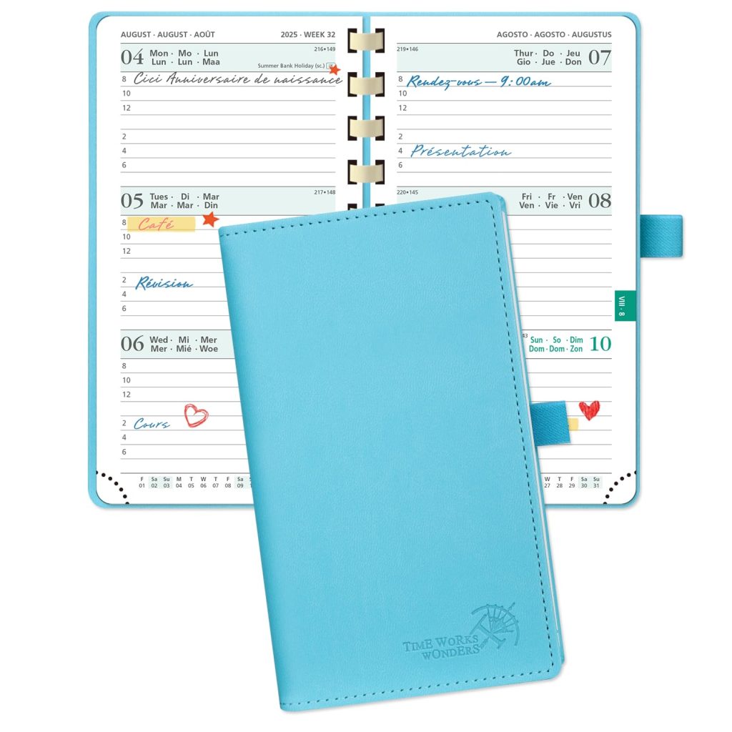 Agenda de Poche POPRUN 2025-2026 Semainier 16,5 x 9 cm - 17 Mois Bleu Vert