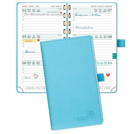 Agenda de Poche POPRUN 2025-2026 Semainier 16,5 x 9 cm - 17 Mois Bleu Vert