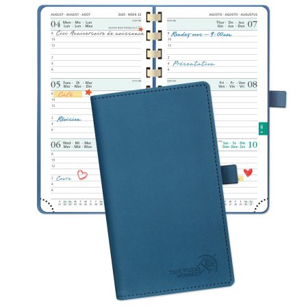 POPRUN Agenda de poche 2025-2026 Semainier 16,5 x 9 cm - Bleu Nuit