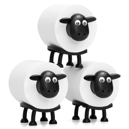 VELENTI Lot de 3 porte-rouleaux de papier toilette mouton noir - Rangement autoportant 3D