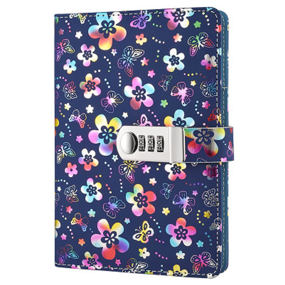 Carnet de Notes Ligné en Cuir PU avec Serrure à Combinaison - Motif Floral Coloré