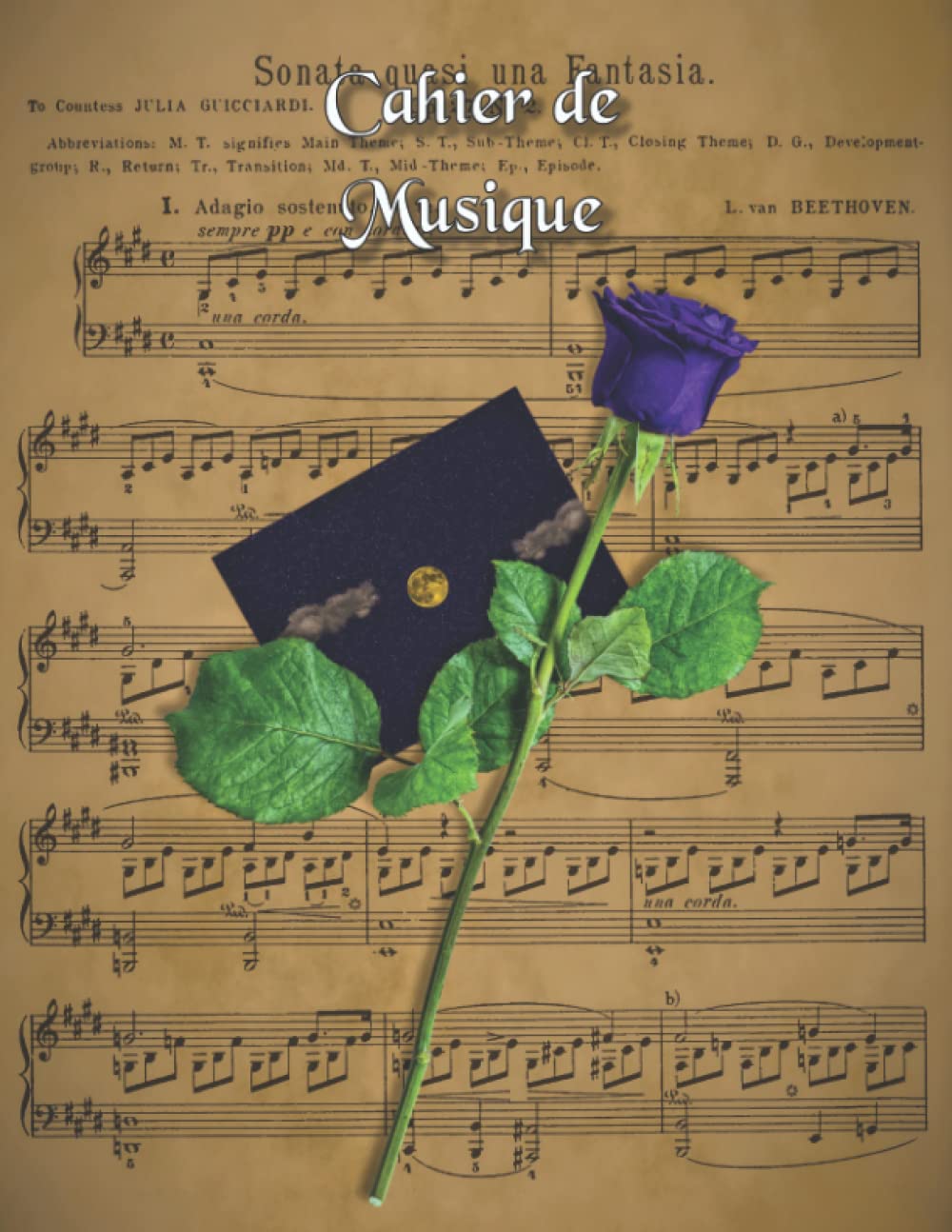 Cahier de Musique : Carnet de Partitions Vierges, 12 Portées par Page, 130 Pages Grand Format avec Motif Fleur