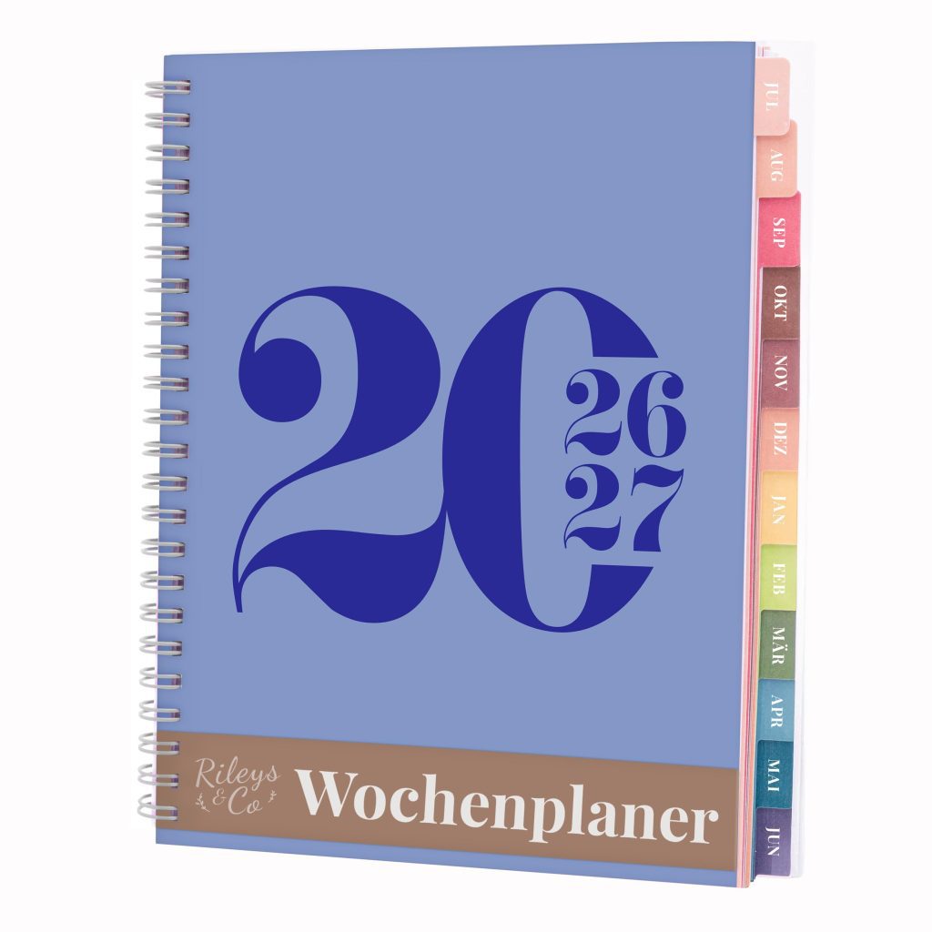 Rileys Agenda 2026-2027 : Planificateur Journalier, Hebdomadaire et Mensuel - Format 20x15 cm, Bleu Typographique - Organisation Optimale pour l'Année Scolaire et Professionnelle