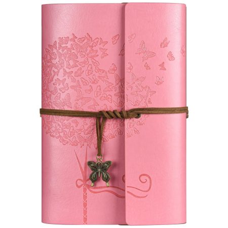 OMEYA Journal de Voyage en Cuir Rechargeable Motif Papillon - Carnet A6 Ligné pour Femme - Idéal pour Écriture et Notes - Cadeau Rose 12,9x18,5 cm