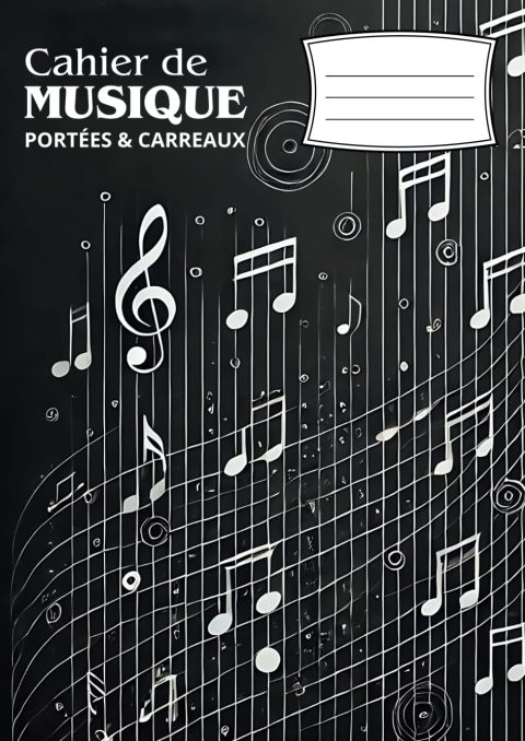 Cahier de Musique A4 : 100 Pages pour Solfège et Composition avec 12 Portées et Carreaux - Design Moderne