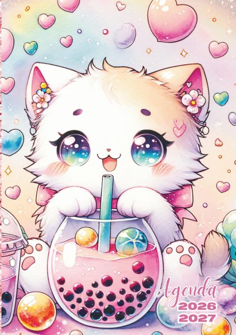 Agenda Scolaire Kawaii Chat Mignon : Journalier 1 Page par Jour, 12x17 cm, 280 Pages, Couverture Souple - Idéal Primaire, Collège, Lycée, Université