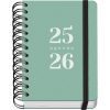 Agenda Scolaire 2025-2026 A6 (12x17 cm) - Page par Jour, Bilingue Espagnol/Anglais, Spirale, Élastique, Autocollants - GRAMMAR Vert