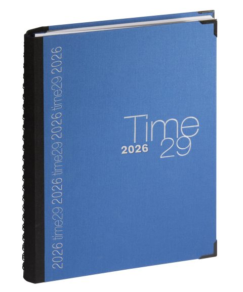 Agenda Journalier Exacompta Time 29S Spiralé Toile Bordée Bleu - Année 2026