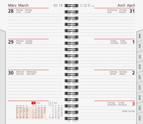 Agenda Semainier de Rechange rido/idé 2026 - Blanc, 87x153 mm