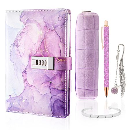 TNSLAND Set de Papeterie Violet : Journal Intime Fille avec Serrure, Stylo, Bracelet et Marque-Page - Le Coffret Cadeau Idéal pour Filles de 7 à 14 Ans