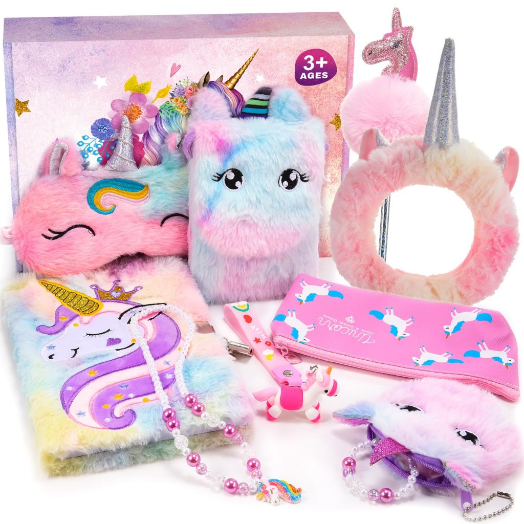 HappyGoLucky Coffret Cadeau Fille 3-12 Ans : Journal Intime Licorne, Peluche, Accessoires & Bijoux