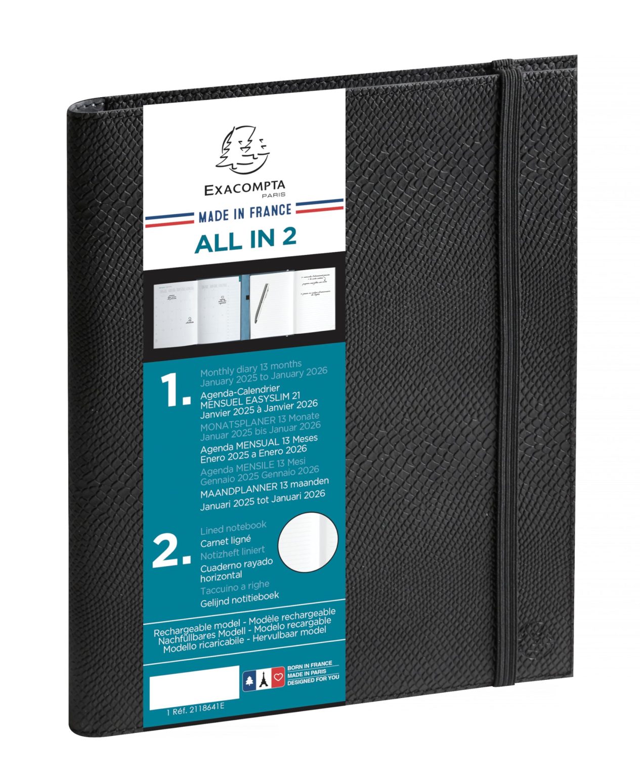 Agenda semainier de bureau Exacompta All in 2 EasySlim 21 Kaa 15x21 cm Noir - Janvier à Décembre 2026